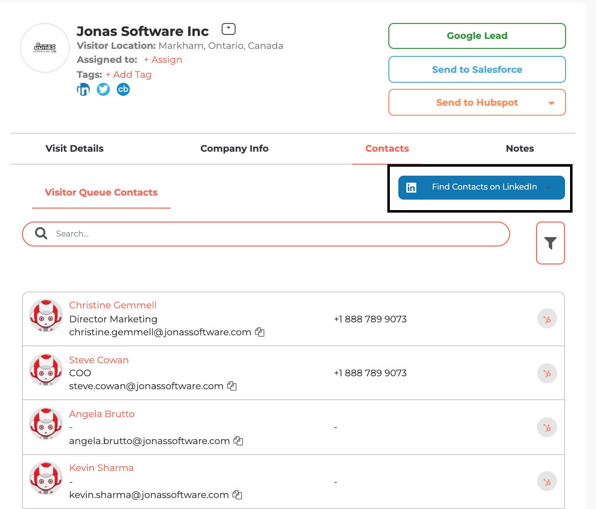 screenshot of Visitor Queue
